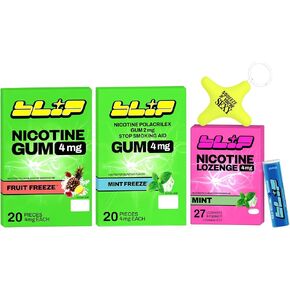 NRT Blip quit Quit Smoking Kit | علكة النيكوتين (4 ملغ ، الفواكه) ، bozzies (4mg ، mint) ، أداة الهاء الأزرق التوت الأزرق وأداة إلهاء النجوم - شغف بالتدخين/vaping - محمولة وقابلة للهدية