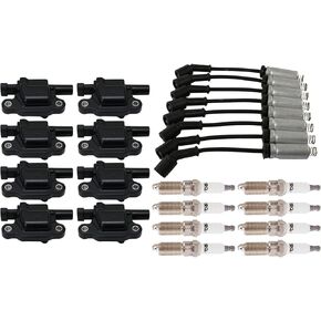 TRQ Ignition Kit Ignition Coil Spark Plugs Wire Set Compatible with 17-21 Cadillac 14-21 Chevrolet 14-20 GMC
