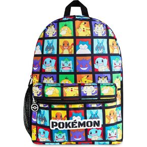 Pokemon Kids Backpack with Water Bottle Pocket for School, Sports, Travel - Anime Gifts (Multicolour)
