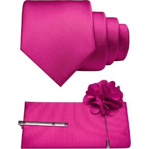 Formal Necktie Solid Color Tie and Pocket Square with Tie Clip Lapel Pin Sets for Men 4PCS