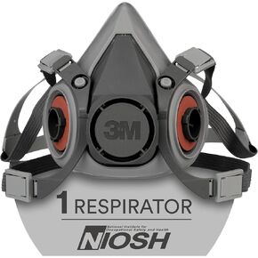 جهاز تنفس نصف وجه قابل لإعادة الاستخدام 3M 6100، NIOSH، حزام من أربع نقاط، ملاءمة مريحة، متوافق مع الهواء المزود بخط طيران مزدوج، وصلات حربة، طلاء، سنفرة، تنظيف، صغير in Kuwait
