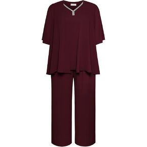 Hanna Nikole Pant Suits for Women Dressy Mother of The Bride 3 Piece Sets Wedding Chiffon Guest Outfit
