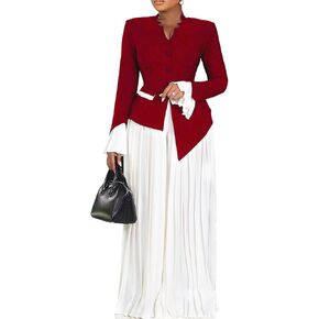 Unybwonn Women's Two Piece Suits Sets Dressy Long Sleeve Blazer Palazzo Chiffon Baggy Pants Elegant Business Outfits