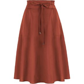 Kancy Kole Women Casual Cotton Cinen Tailts Frill Tie Tie Jeist A-Line Midi Medi مع جيوب S-XXL