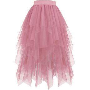 Hanpceirs Women's Tulle Skirts High Low Layered A-line Midi Skirt Irregular Tutu for Women