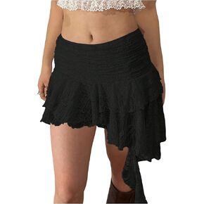 MakeMeChic Women's Lace Skirt with Shorts Low Rise Ruffle Flowy Mini Skirt Micro Skort