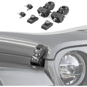 Locking Hood Latche Hood Lock Fit for 2018-2025 Jeep Wrangler JL JLU & Gladiator JT, Hood Catch Kit (Aluminum Alloy,USA Flag)