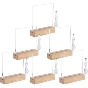 6-Pack Led Wooden Acrylic Light Base and Blanks, 7''LED Lights Display Stand, Transparent Acrylic Night Lights with USB Cables for Crystal Art, Night Light, Glass, DIY