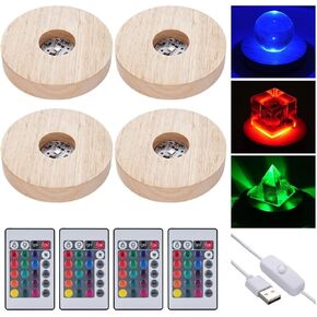 Homaisson Wooden Light Stand 4pcs قواعد عرض LED ملونة مع التحكم 16 لونًا مركبًا مركزيًا مركزيًا لفن الراتنج الزجاجي ، 3.94 بوصة