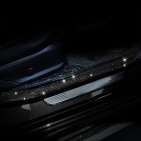 Car Door Sill Protector with Bling Rhinestones 2PCS Edge Guard Scuff Cover Anti-Scratch Strip Sticker Bumper Protector for Truck 2.75"x23.62" (Black)