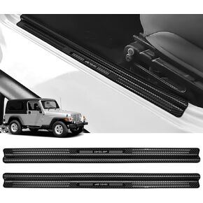 ZZEQYG 2 Pcs Front Door Sill Protector for 1997-2006 Jeep Wrangler TJ Scratch-Resistant Car Door Edge Guards Stainless Steel Interior Accessories(Black Brushed)