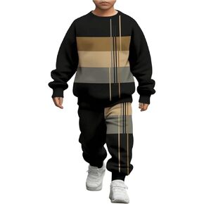 Toddler Boy's 2 Piece Outfits Striped Color Block Crewneck Sweatshirts and Joggers Pants Set