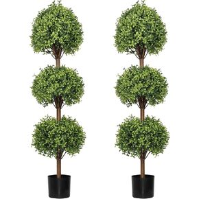 THE BLOOM TIMES 40 Inch Artificial Topiary Double Ball Boxwood Tree,Set of 2 Fake Potted Plants Faux Bushes & Shrubs Plants for Outdoor Planter Front Proch Decor