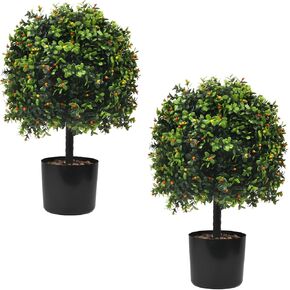 Set of 2 Artificial Boxwood Ball Topiary Tree, 19.7'' Faux Boxwood Ball with Planters, Fake Potted Plants for for Decorative IndoorOutdoor/Garden