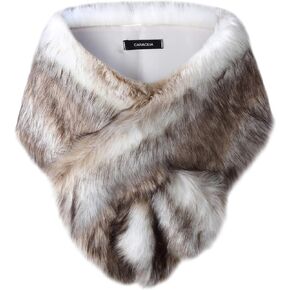 Caracilia Women Luxury Faux Fur Coat Jackets Wrap Cape Shawl for Wedding Party