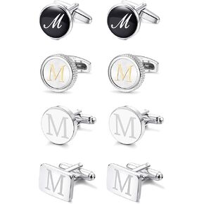 Loyallook 4pairs Men Men's Men Men Men Freft Shirts Cufflinks محفورة على قميص الأزرار الأبجدية مجموعة أزياء أبهر Tuxedo Cufflinks الأعمال الزفاف للأب Daygift