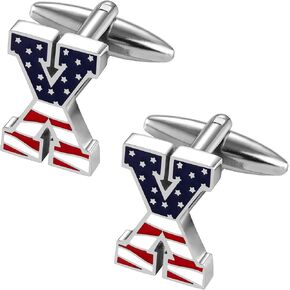 AMITER Initial Cufflinks for Men, American Flag Pattern Cuff Links Men's Shirt Studs Suit Accessories Gift
