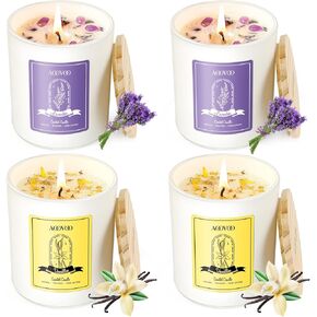 AOOVOO Lavender Candles Set for Women - 4 Pack Candles for Home Scented, Aromatherapy Candle with Crystals Inside, 28 oz 200 Hour Long Lasting, Birthday Gifts Mothers Day Candle for Women Mom