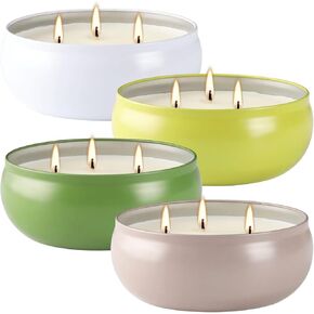Set of 4 Triple Wick Marble-Style Citronella Scented Candles - Perfect Decoration for Home & Spa