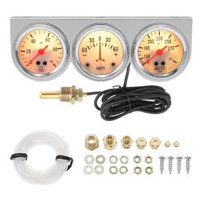 ARTILAURA Triple Gauge Set (Oil Pressure Gauge+ AMP+ Water Temp) 3 in1 52mm 2inch Auto Gauges Dashboard Ammeter 3 Gauge Cluster Kit
