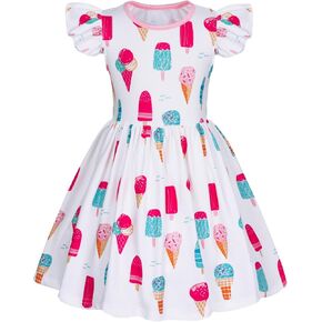WonderBabe Memorial Day Dress for Girls Toddler 4th of July Outfit Flutter Sleeve Casual Summer Dress School Clothes