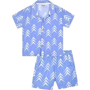 Quicksand Boys 2 Pieces Summer Beach Outfits Short Sleeve Button Down Shirts and Shorts Vacation Texture Sets for Kids