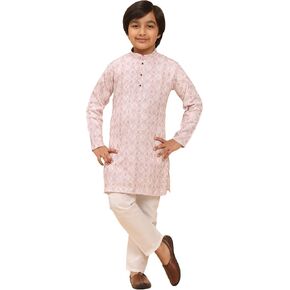 Cotton Regular Fit Sequence Printed Work Kurta for Boys | Traditional Indian Festive Kurta (S-278)