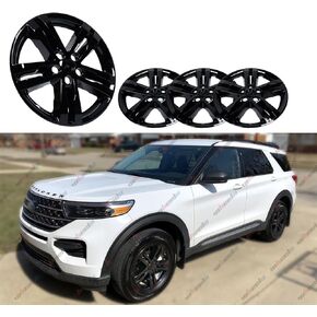 أغطية جلدية عجلات من Hubcaps 18 بوصة متوافقة مع 2020-2024 Ford Explorer XLT ، أغطية حافة بلاستيكية ABS متينة (مجموعة من 4) ، تتناسب مع العجلات القياسية - SNAP على استبدال غطاء الإطارات