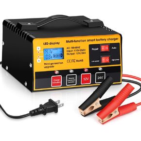 Outerman Car Battery Charger,12V-12A/24V-8.5AMH Smart Automatic Battery Charger,High/Low Power Trickle Charger Battery Maintainer and Desulfator,for Motorcycle Lawn Mower Marine Lead Acid Batteries