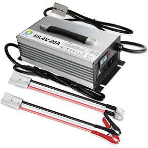 58.4V 20A LiFePO4 Lithium Battery Charger Lifepo4 Charger 48v 20A Smart Battery Charger Lithium lron Phosphate Batteries Charger with LCD & LED for Golf cart Battery RV Off-Grid Solar