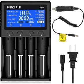 18650 Battery Charger,MIEKLALE Smart Universal Charger,LCD Display Included Car Power Cords,Fast Charge for Rechargeable Batteries Li-ion Ni-MH/Cd LiFePO4 21700 26650 18650 16340 10440 AA AAA