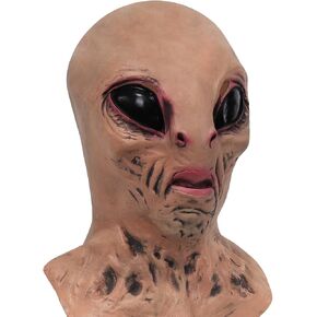 Alien Mask with Neck Scary Alien Head Latex Mask for Halloween Costume Party Prop