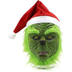 قناع عيد الميلاد Green Monster Cosplay Mask Plush Latex Costume Choilder Assice Party Prosume Props Assories