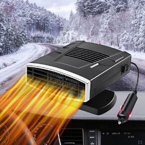 12V Car Heater,Portable Car Heater Plug into Cigarette Lighter 2 in 1 Fast Heating Defrost Defogger 360 °Rotatable Handheld Car Windscreen Defogger Window Defroster (Black Gold)