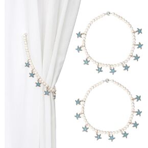 SUQ I OME Ocean Theme Coastal Seashell Beaded Magnetic Curtain Tiebacks Holdback with Conch Decorations for Your Curtain Decoration (Conch with Pearl)