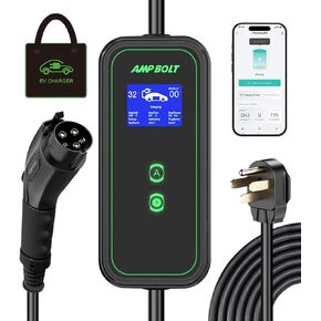 Level 1&2 Portable EV Charger 16 Amp 110-240V,Electric Car Charger with Smart APP,Vehicle Charging Stations with LCD Screen for Home,Compatible with J1772 EV,NEMA 6-20 with NEMA 5-15 Plug