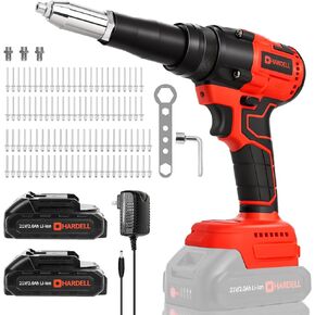 HARDELL Rivet Gun, 21V Electric Rivet Gun with 2 X 2.0 Ah Battery & Charger, Upgraded Brushless Motor, Cordless Rivet Gun Kit for 3/32", 1/8", 5/32" and 3/16" Rivets
