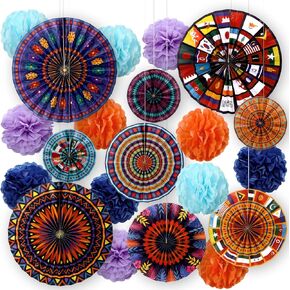 Epakh 21 Pcs Asian American and Pacific Islander Heritage Month Decorations Paper Fans Pom Poms Double Sided Printing Hanging for Asian American Party Supplies Classroom
