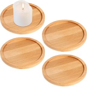 4 Pack Wooden Decorative Tray Rustic Bamboo Tray Candle Holder Round Wood Trays Home Decor Vintage Centerpiece Candle Holder for Pillar Scented Ball Candles Table Decor - 3.5 Inch Bamboo Wood Color