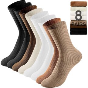 8 Pairs Cute Crew Socks for Women Casual Athletic Socks Neutral Soft Breathable Cotton Crew Sock(Solid Color)