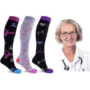 Sport Compression Socks Girl Women Easy to Put On Infused Circulation Relief Pain Running Athletic 3 Pairs