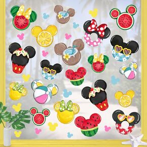 Summer Window Clings 4 Sheets, Colorful Watermelon Lemon Coconut Ice Cream Stickers Decal Decorations, Swim Ring Ball Seasonal Home Kitchen Decor