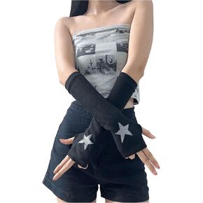 Verdusa Women's Y2K Arm Warmers Star Print Long Fingerless Gloves