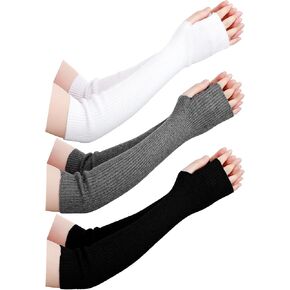 Eurzom 3 Pairs Cashmere Blended Fingerless Gloves for Women Soft Arm Warmers Sleeves with Thumb Hole for Texting Office