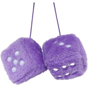 1 Pair Retro Dots Fuzzy Dice Car Mirror Hanging, Cubic Square Plush Dice Auto Rearview Mirror Dice for Car Ornament Decoration (Purple)