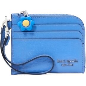 kate spade new york Devin Saffiano Leather Flower Zipper Puller Coin Card case Wristlet, Sailing Blue