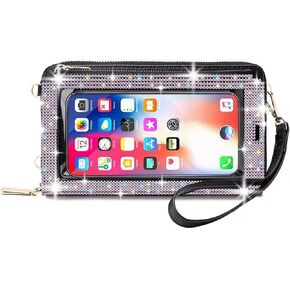 Bling Rhinestone RFID Forcing Touch Screen Bag Bag Womens Womens Writlet Clutch Barge Carty Card Phone حامل الهاتف