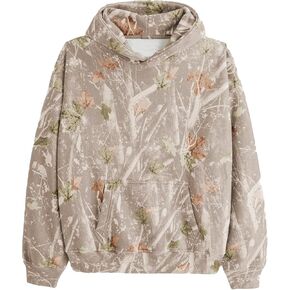 Women Camo Hoodies Maple Leaf Oversized Fleece Hooded Sweatshirt Loose Long Sleeve Pullover Top with Pocket Couple