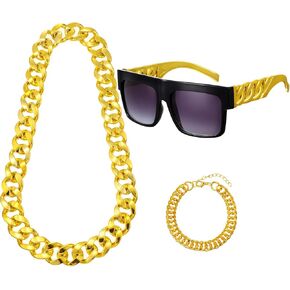 Hicarer 80s 90s Accessories Outfit for Women Hip Hop Costume Kit Big Link Chain Necklace Bracelet for Halloween Party(Classic)