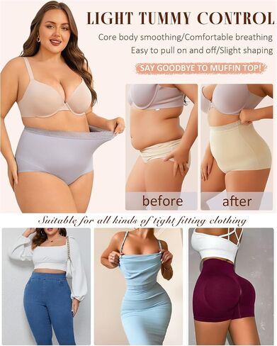 FINETOO Light Tummy Control Shaping Briefs High Waist Womens Underwear Lace Waist Core Smooth Ladies Panties S-3XL in Kuwait
